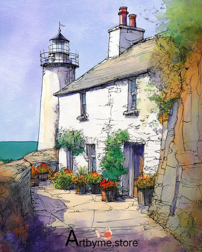 Charming Seaside Lighthouse Wall Decor – Watercolor Printable Art