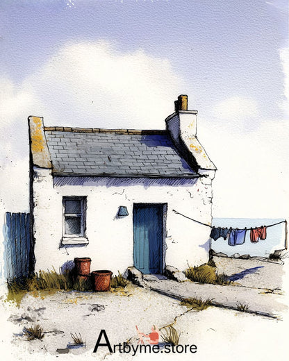 Quiet Seaside Living Watercolor Art – Coastal Printable Landscape