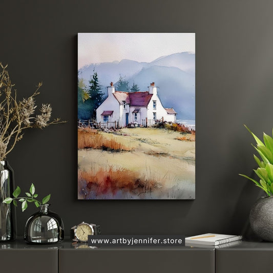 Autumn Breeze Country House: Watercolor Landscape Printable