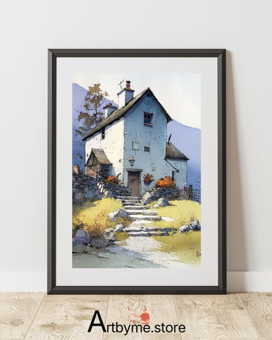 Serene High Country Home Scene – Printable Mountain Landscape