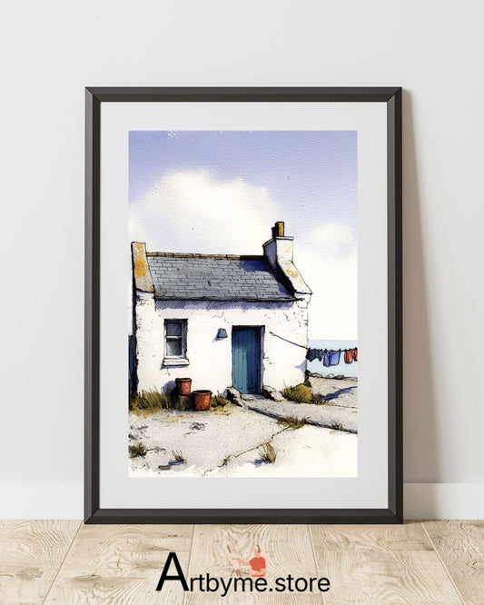 Quiet Seaside Living Watercolor Art – Coastal Printable Landscape