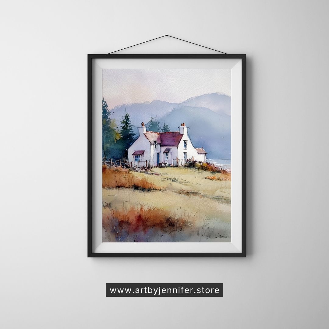 Autumn Breeze Country House: Watercolor Landscape Printable