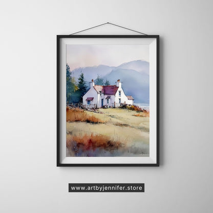 Autumn Breeze Country House: Watercolor Landscape Printable