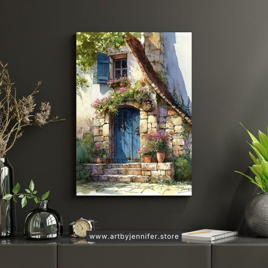 Sun-Drenched Stone Cottage - Watercolor Art Printable