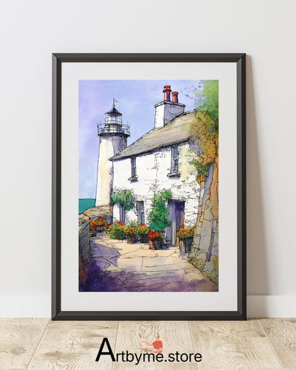 Charming Seaside Lighthouse Wall Decor – Watercolor Printable Art
