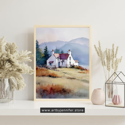 Autumn Breeze Country House: Watercolor Landscape Printable