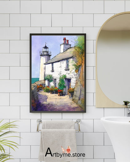 Charming Seaside Lighthouse Wall Decor – Watercolor Printable Art