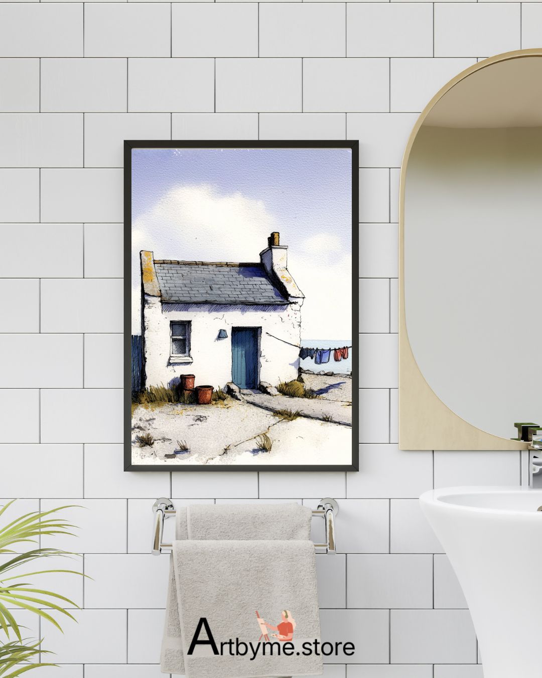 Quiet Seaside Living Watercolor Art – Coastal Printable Landscape