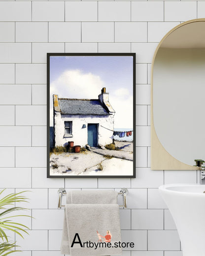 Quiet Seaside Living Watercolor Art – Coastal Printable Landscape