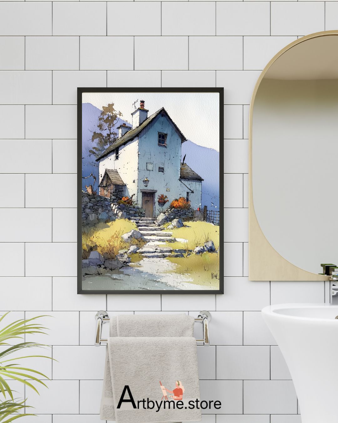 Serene High Country Home Scene – Printable Mountain Landscape