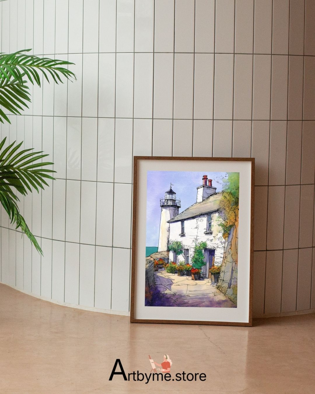 Charming Seaside Lighthouse Wall Decor – Watercolor Printable Art