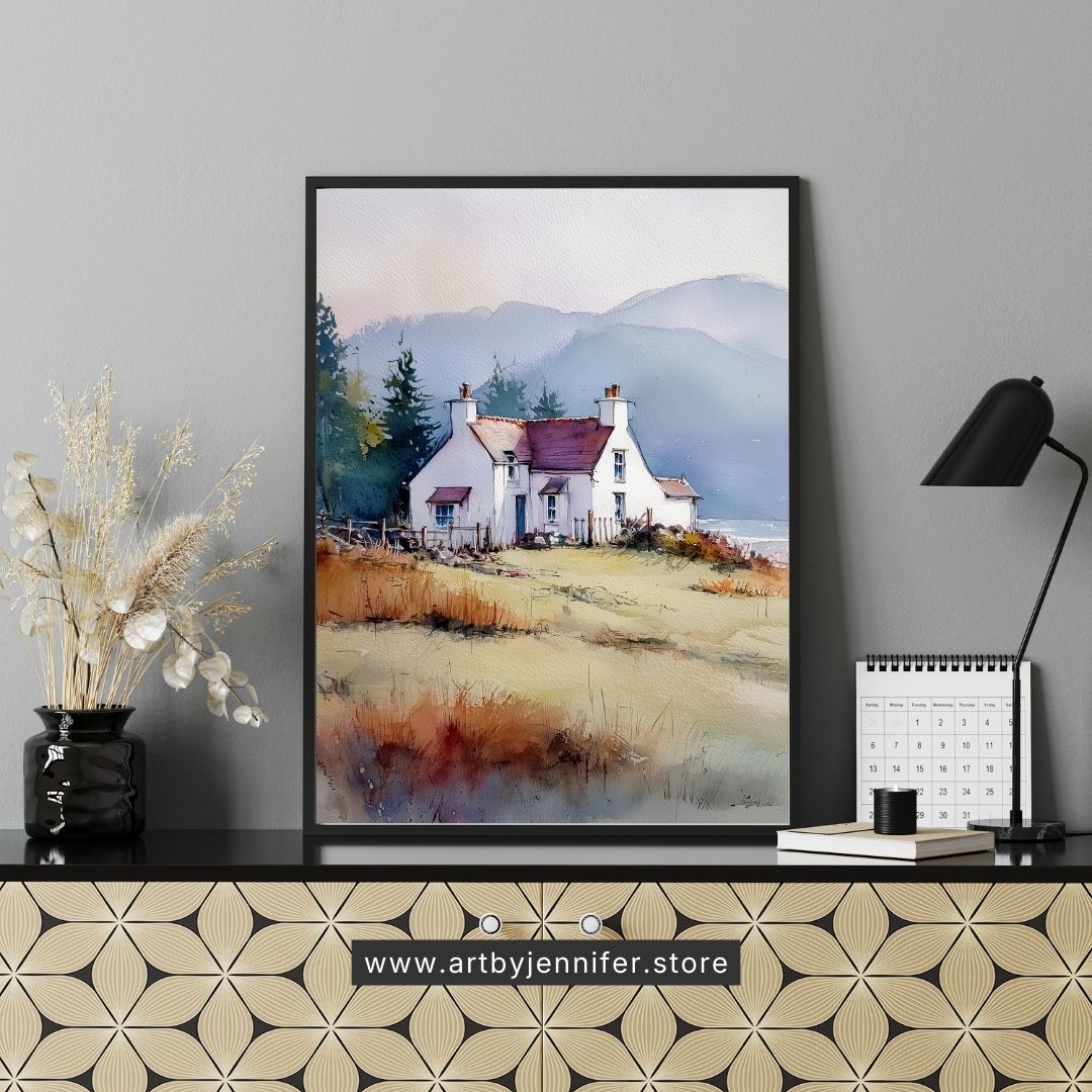 Autumn Breeze Country House: Watercolor Landscape Printable