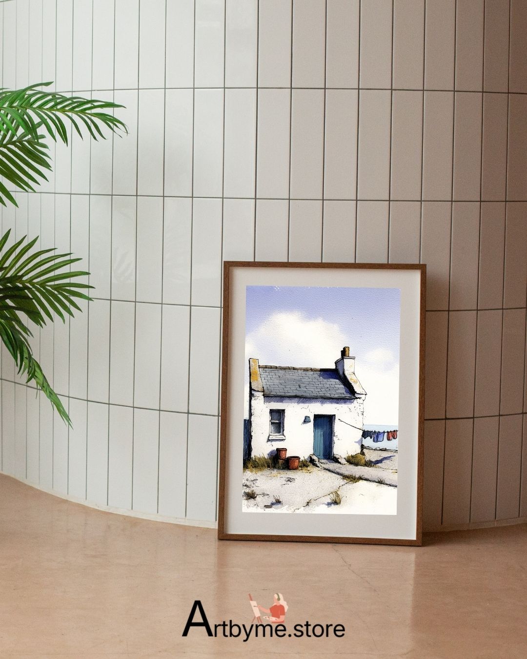 Quiet Seaside Living Watercolor Art – Coastal Printable Landscape