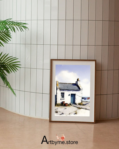 Quiet Seaside Living Watercolor Art – Coastal Printable Landscape
