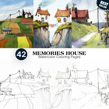 42 Memories House Watercolor Coloring Pages
