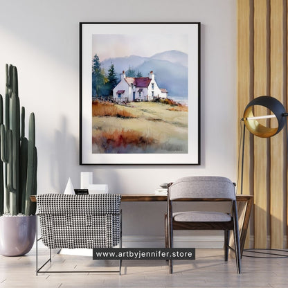 Autumn Breeze Country House: Watercolor Landscape Printable