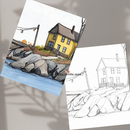 42 Memories House Watercolor Coloring Pages