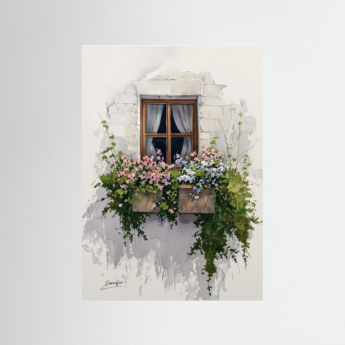 European Floral Window – Fine Art Watercolor Print