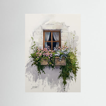European Floral Window – Fine Art Watercolor Print