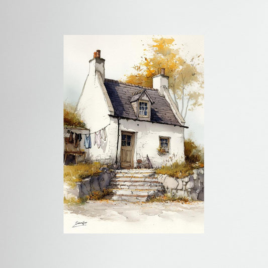 Autumn Cottage Glow – Fine Art Watercolor Print