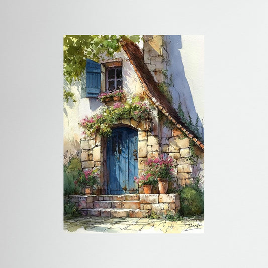 Sun-Drenched Stone Cottage – Fine Art Watercolor Print